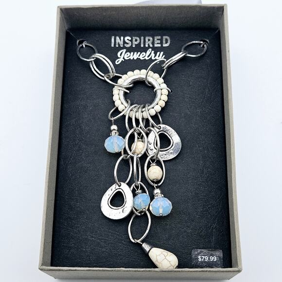 Dangle Pendant Tear Drop Statement Necklace Silver Artsy Fairycore Hippie New - Picture 1 of 4